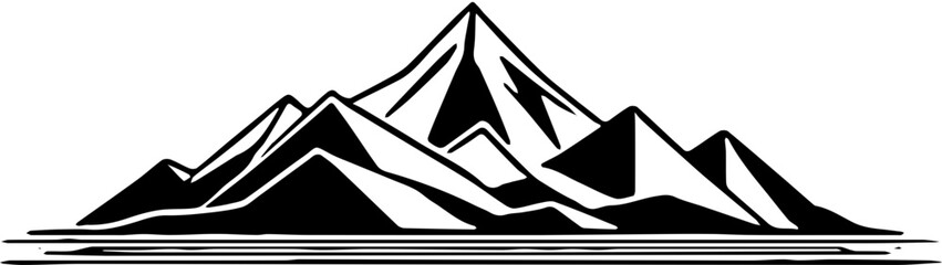 Minimalist geometric mountain range icon, clean lines, black and white, flat design, modern, abstract nature symbol