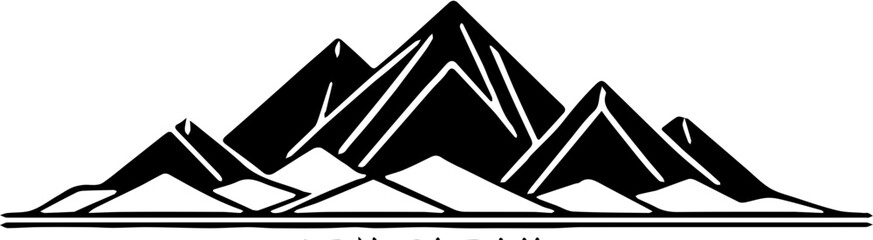 Minimalist geometric mountain range icon, clean lines, black and white, flat design, modern, abstract nature symbol