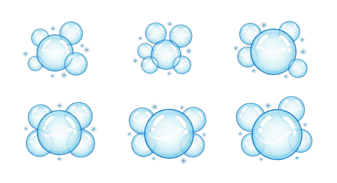 Isolated Cartoon Bubbles Group with Highlight Effect and Blue Outlines, Sparkling Element