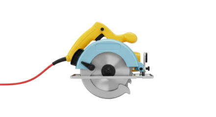 Isolated circular saw, an electric tool for cutting wood, featuring a yellow handle