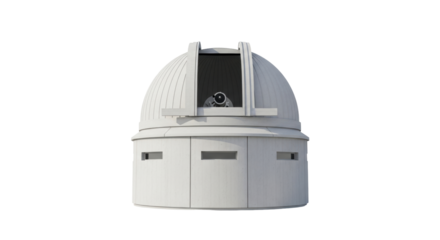 Isolated observatory dome with rotating shutter, astronomical telescope for research