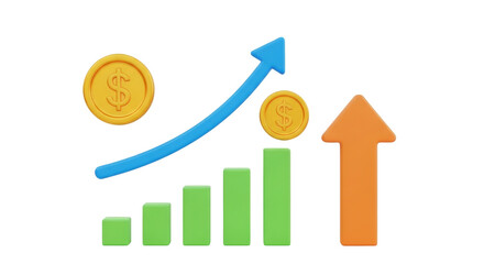 Isolated financial investment progress, increasing revenue with upward trend and growing profit
