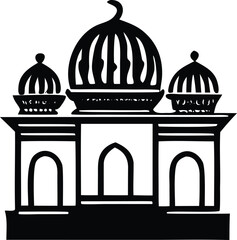 Stylized silhouette of a traditional mosque featuring a central dome and minarets iconic islamic architecture landmark symbol religious building
