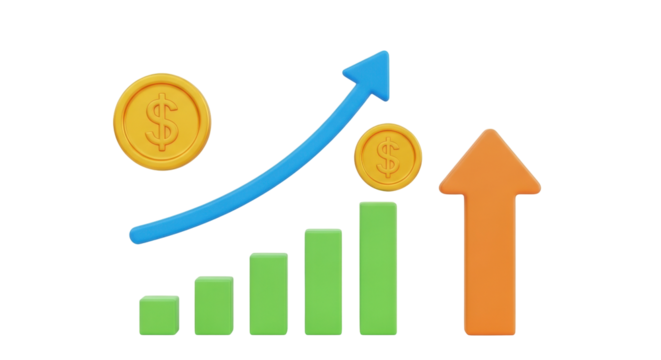 Isolated financial investment progress, increasing revenue with upward trend and growing profit