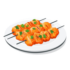 2D flat vector illustration of a Chicken Tikka in icon style, isolated on white background