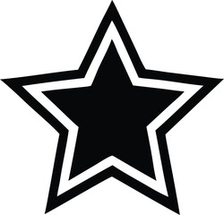 Bold black five pointed star icon with white outline symbol for excellence success achievement recognition or award symbol
