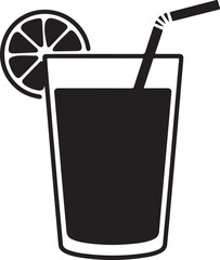 Black and white icon of a glass with drink, straw, and lemon slice