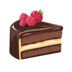 Chocolate Cake, flat style 2D vector image, isolated on a white background