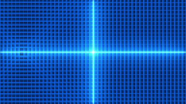 Abstract blue glowing digital grid with bright light cross futuristic animation background
