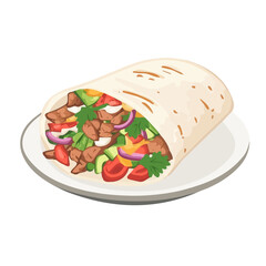 Shawarma Plate, flat style 2D vector image, isolated on a white background