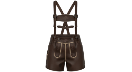Isolated Leather Bavarian Shorts with Suspenders, Traditional Garment for Oktoberfest