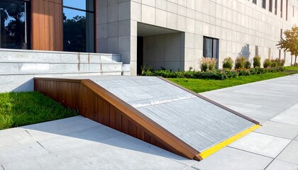 Modern accessible ramp leading to building entrance