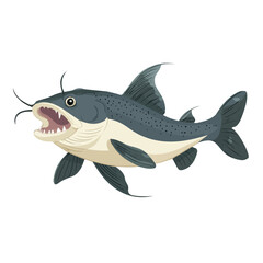 Minimal flat vector of a Catfish With Barbels, 2D icon-style illustration on white background