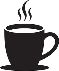 Black silhouette of a steaming coffee cup on a saucer