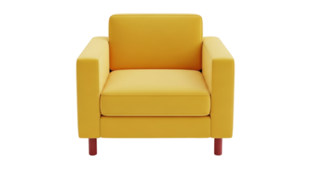 Isolated yellow modern sofa armchair with red feet, a chic and stylish home furniture piece