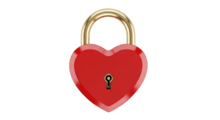 Isolated red heart padlock with golden shackle, love, security, protection concept