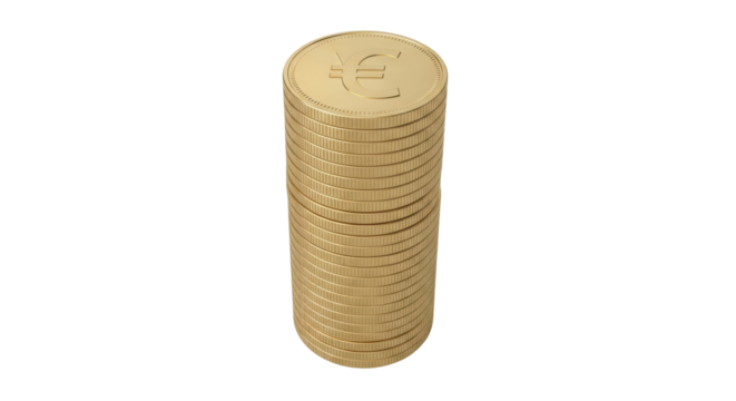 Isolated stack of euro coins with currency sign symbolizing financial theme with money