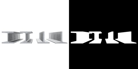 3D rendering illustration of some construction I and T steel beams