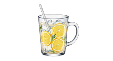 Isolated lemonade in glass with lemon slices and straw beverage refreshment illustration