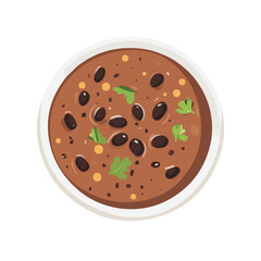 Fototapeta premium 2D flat vector illustration of a Black Bean Soup in icon style, isolated on white background