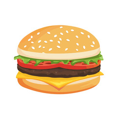Minimal flat vector of a Cheeseburger, 2D icon-style illustration on white background