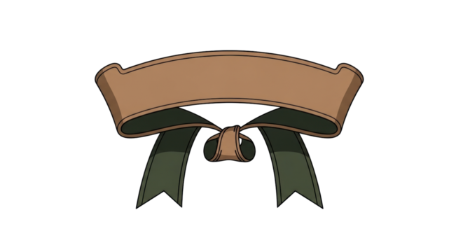 Isolated Ribbon banner, scroll, olive green streamers, brown edges for announcements