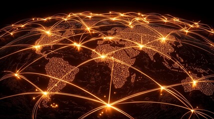 Glowing streams of light connecting a globe to a network of thriving businesses.