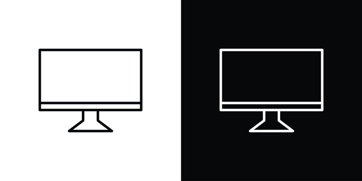 Computer screen icon outline pictogram isolated on white. Vector Icon shape.