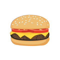 2D flat vector illustration of a Cheeseburger in icon style, isolated on white background