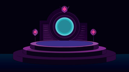 Dramatic neon circular stage halloween design