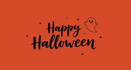 Happy Halloween Ghost Poster on Dark Orange Background
