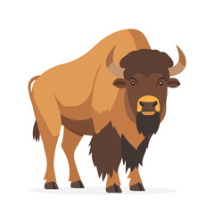 Bison, flat style 2D vector image, isolated on a white background