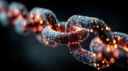 Dynamic glowing chain for blockchain technology and secure networks, a modern representation of strength, connection and digital innovation with a black background
