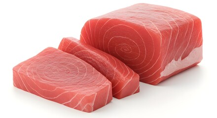 Fresh Raw Tuna Fillet Slices on White Background &ndash; Seafood Concept