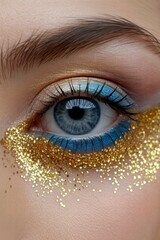 Extreme close-up of woman with golden glitters under her eye