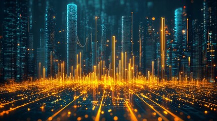 Abstract cityscape with glowing skyscrapers. futuristic urban skyline.