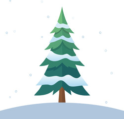 Fototapeta premium A simple, modern illustration of a pine or fir tree covered in snow. An isolated vector for winter and Christmas themes. Generative AI