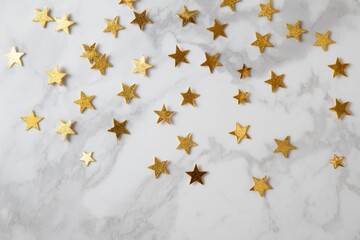 Scattered golden stars create whimsical atmosphere on marble sur