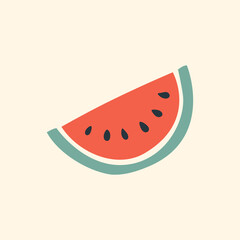 Vector Illustration of a Juicy Watermelon Slice with Bold Red Pulp, Black Seeds, and Green Rind, Isolated on White Background, Perfect for Summer, Fruit and Healthy Food Design