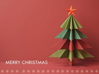 Elegant Christmas Card Design Featuring Origami Paper Tree and Warm Wishes for the Holiday Season
