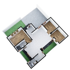Empty 3D Floor plan of a home, 3D illustration. Top View.