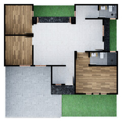 Empty 3D Floor plan of a home, 3D illustration. Top View.
