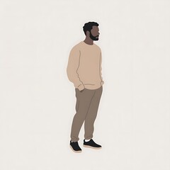 Minimalist Illustration of a Stylish Man Posing in Casual Wear against a Plain Background with Soft Colors and Modern Aesthetic