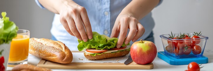 Preparing a Healthy and Delicious Sandwich with Fresh Ingredients for a Balanced Diet and Lifestyle with Womans Hands