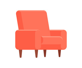 Red armchair. Comfortable cozy furniture for living room interior or relaxation design element. Vector flat illustration