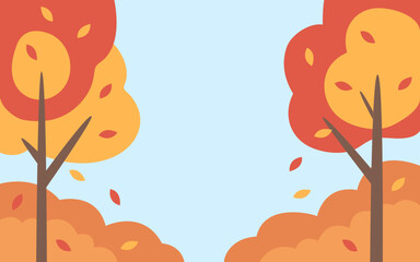 Autumn landscape with colorful trees and falling leaves. Flat design fall season vector illustration with copy space for background