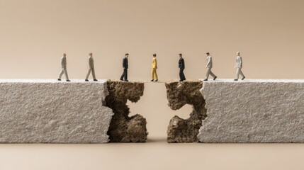 Business people walking across a gap