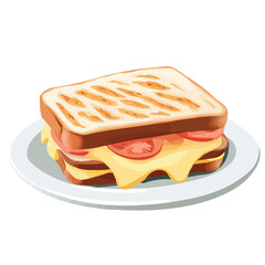 2D flat vector illustration of a Croque Monsieur in icon style, isolated on white background