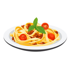 Minimal flat vector of a Fettuccine Bolognese, 2D icon-style illustration on white background