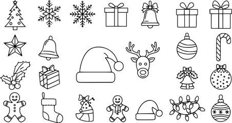 Set Of Linear Christmas Line Icon Icons Collection Isolated Silhouette Solid Icons 